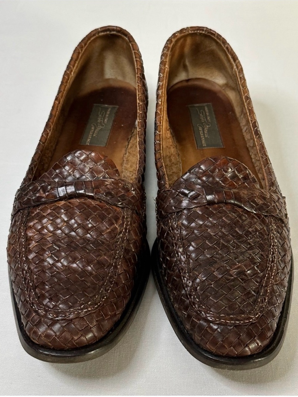 Vintage Sesto Meucci Woven Leather Penny Loafers